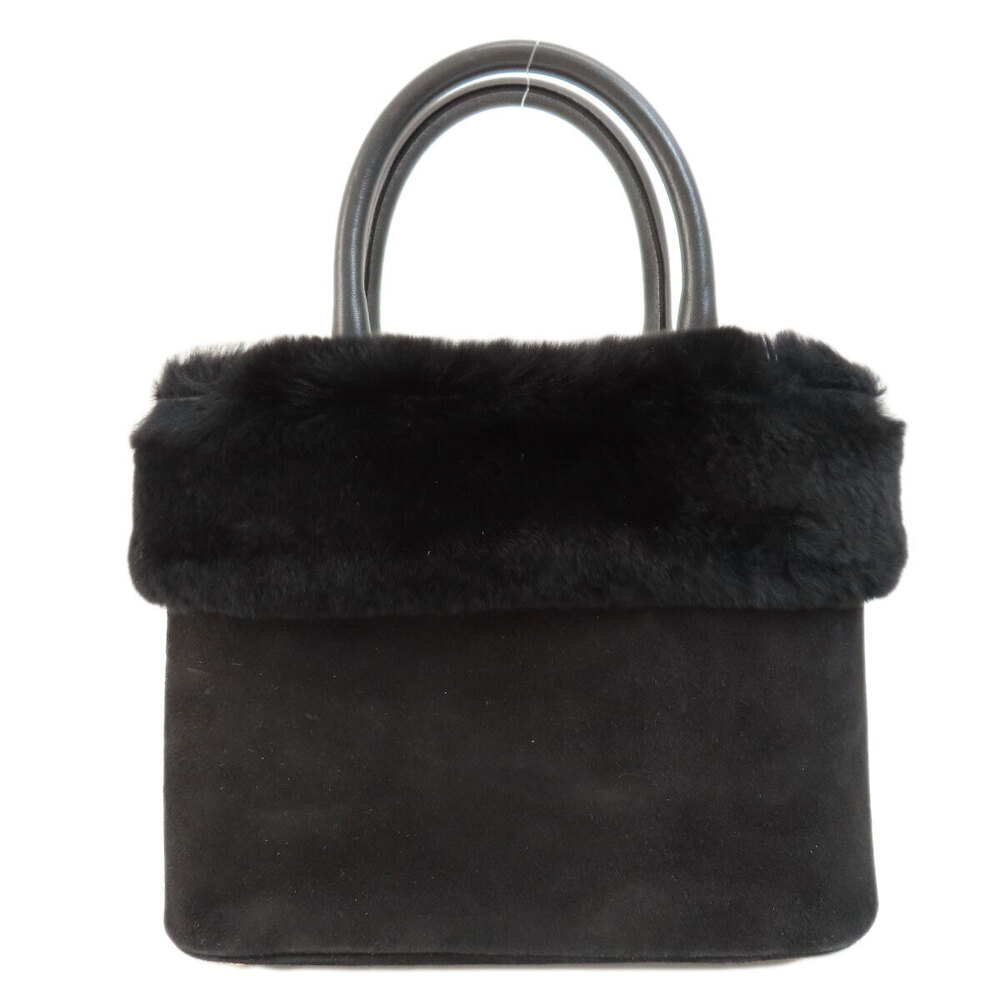 Salvatore Ferragamo Vara Fur Handbag Suede Black